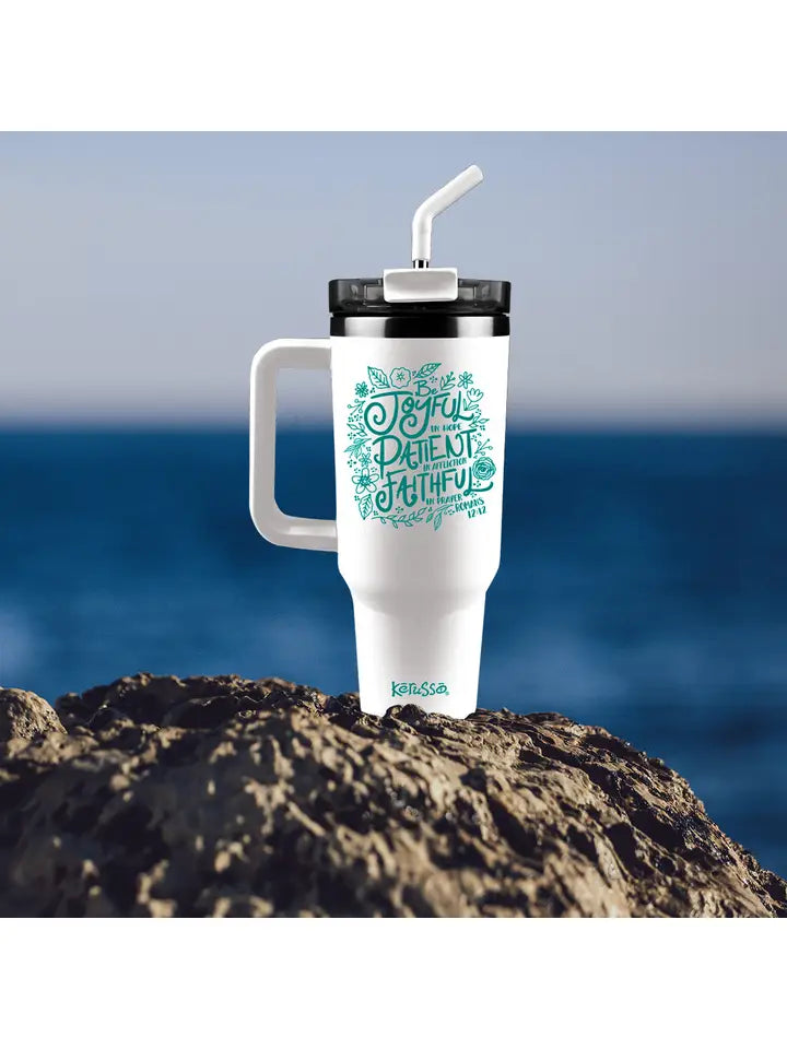 Kerusso 40 oz Stainless Steel Mug with Straw Be Joyful