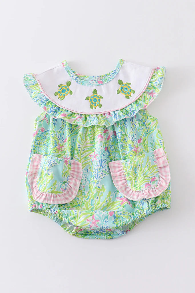 Girls Lily Print Turtle Embroidery Bubble