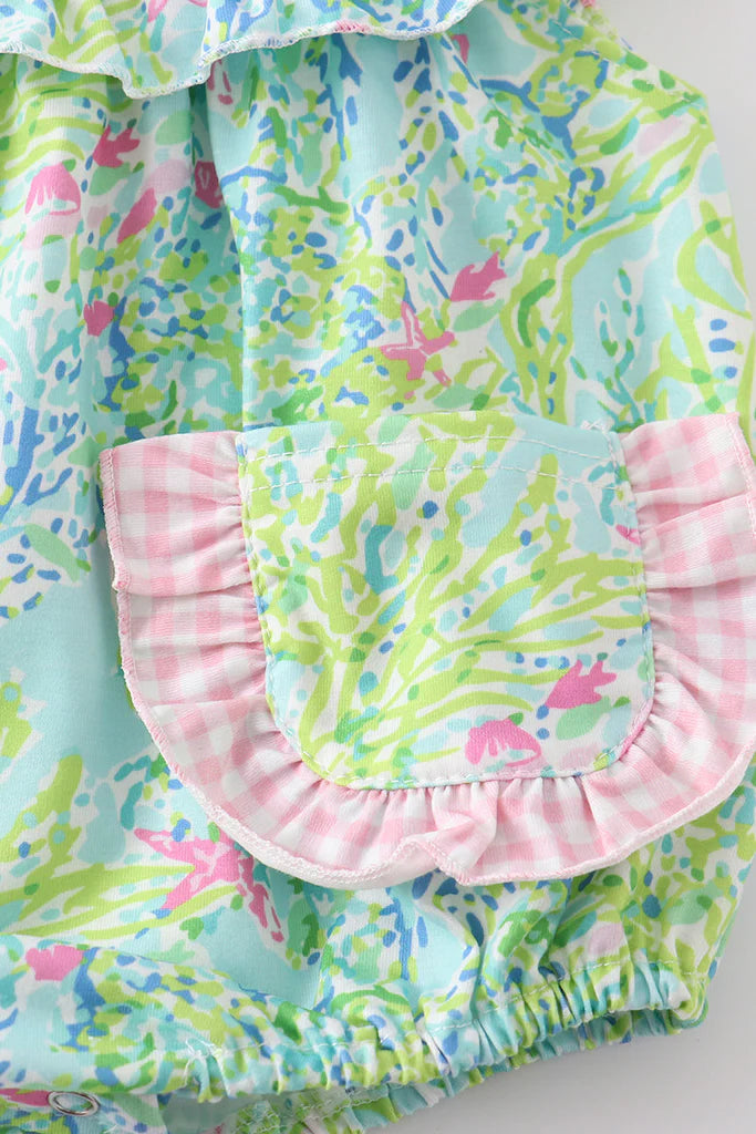 Girls Lily Print Turtle Embroidery Bubble
