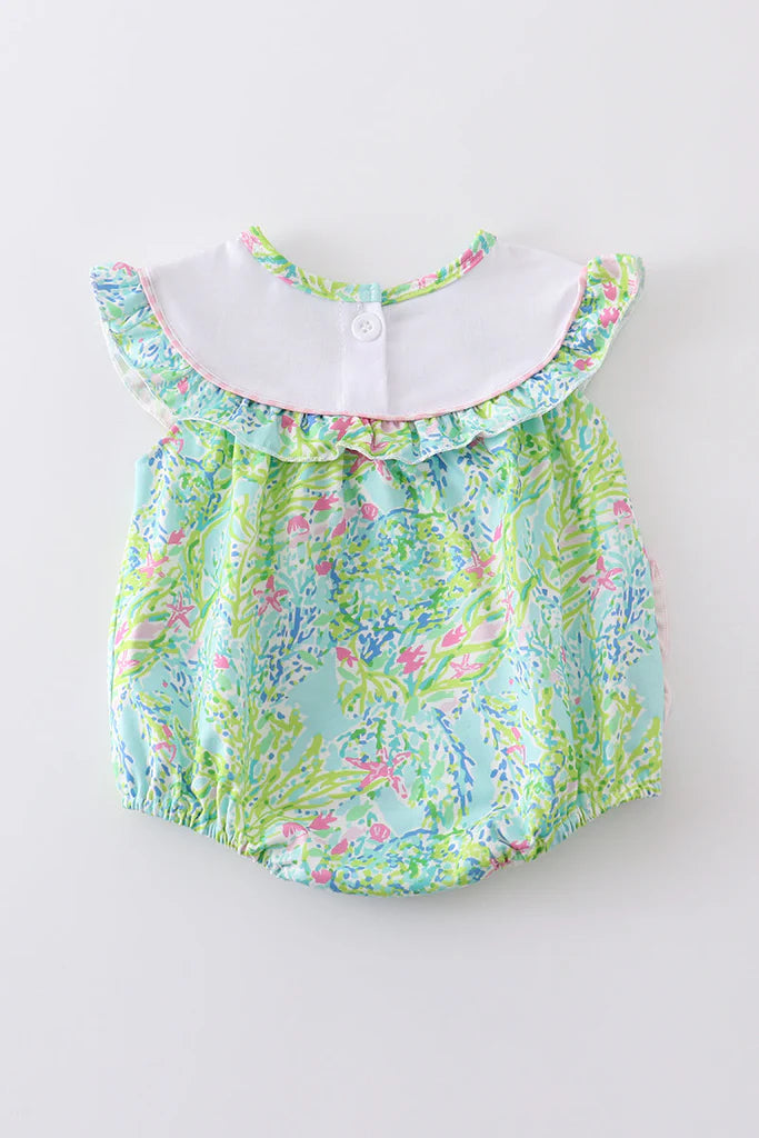 Girls Lily Print Turtle Embroidery Bubble