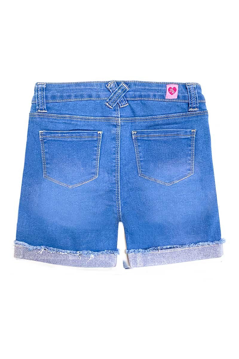 Girls Basic Denim Mid-Length Roll-Up Shorts - Blue Jay