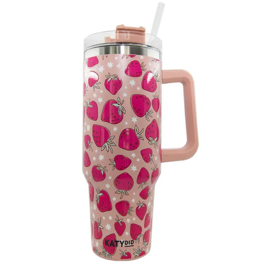 Katydid Strawberries Printed Coffee Tumbler
