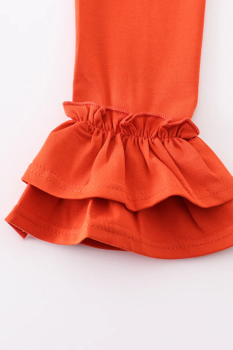 Girls Orange Ruffle Double Layered Pants