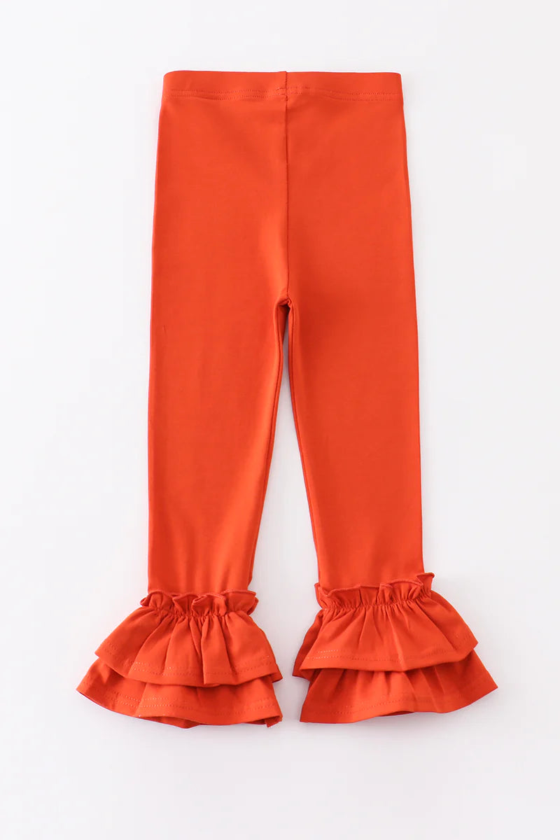 Girls Orange Ruffle Double Layered Pants
