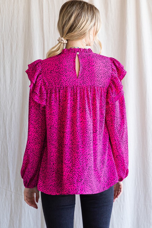 Womens Jodifl Fuchsia Dotted Print Long Balloon Sleeves Top