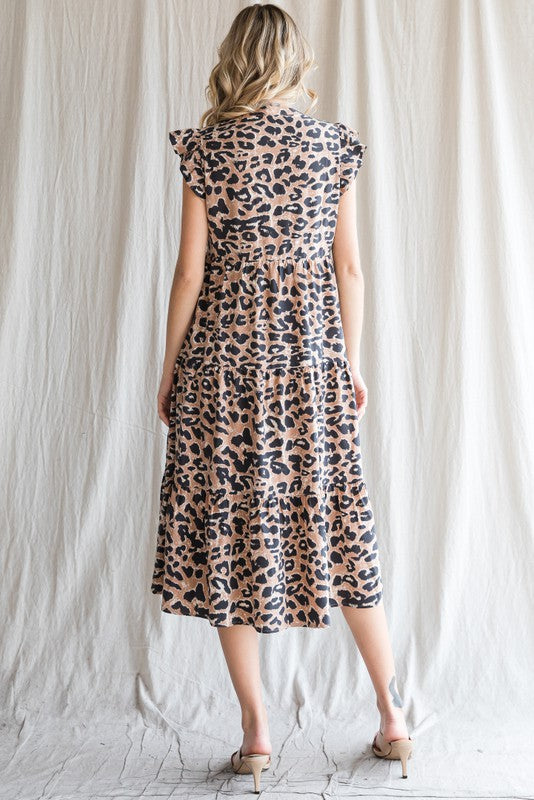 Womens Jodifl Taupe Leopard Print Tiered Layer Dress
