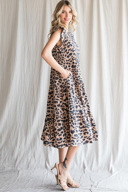 Womens Jodifl Taupe Leopard Print Tiered Layer Dress
