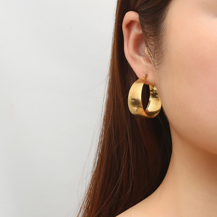 18K Gold Dipped Non-Tarnish Stainless Steel Hoop Earrings