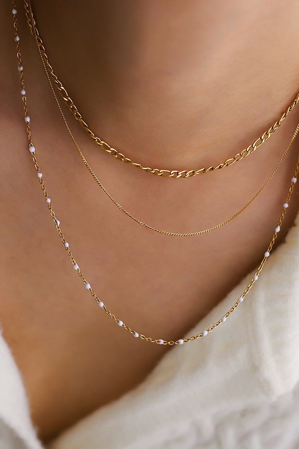 18K Gold Dipped Stainless Steel Layered Chain Necklace