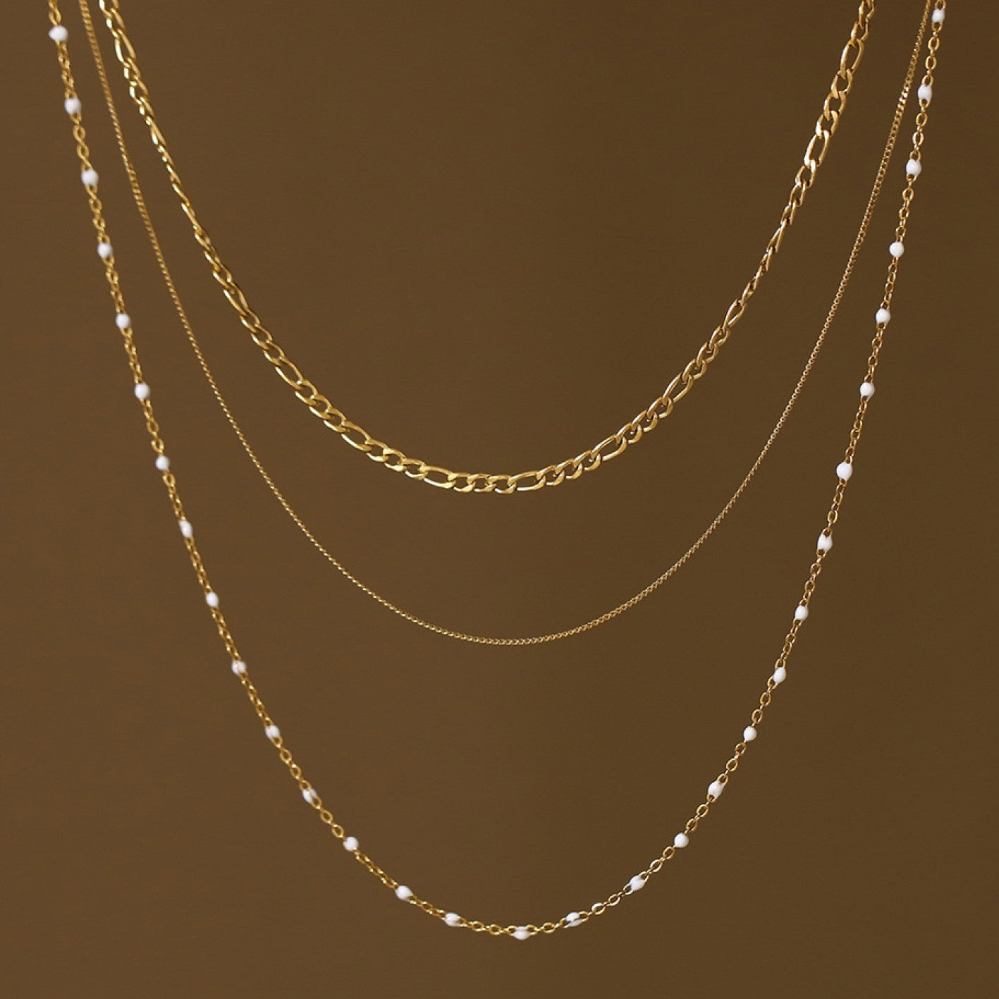 18K Gold Dipped Stainless Steel Layered Chain Necklace