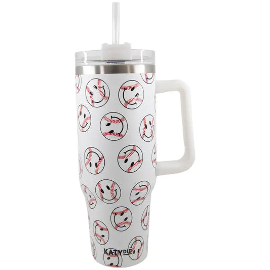 Katydid Baseball Happy Faces Stainless Steel Tumbler Cup