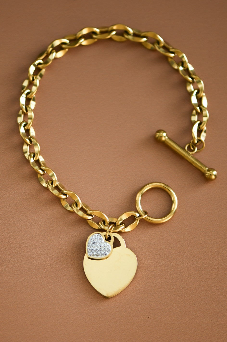 18k Non-tarnish Stainless Steel Heart Chain Bracelet