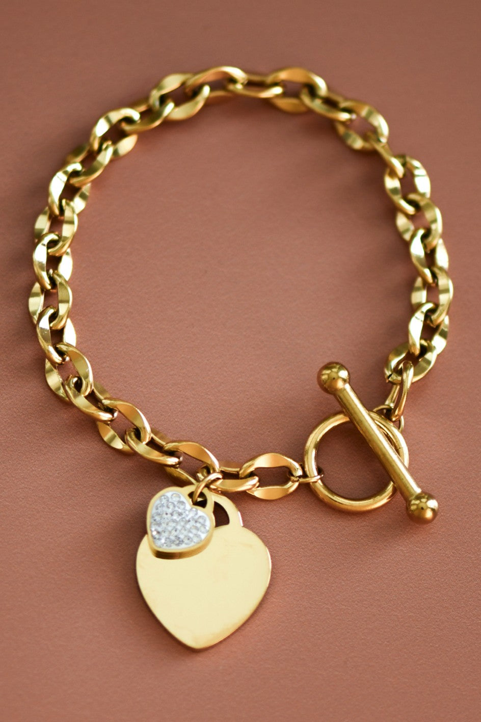 18k Non-tarnish Stainless Steel Heart Chain Bracelet