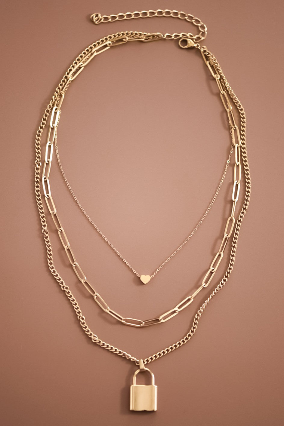 18k Non-tarnish Stainless Steel Lock And Heart Chain Necklace