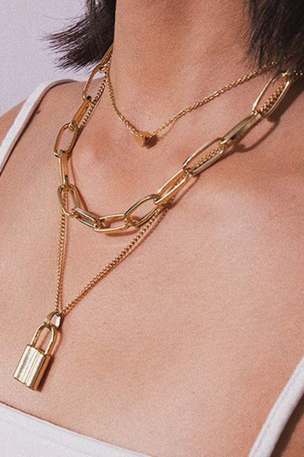 18k Non-tarnish Stainless Steel Lock And Heart Chain Necklace