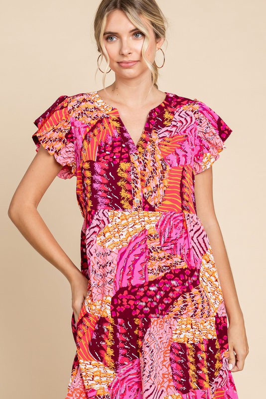 Womens Jodifl Pink Mix Print Tiered Midi Dress