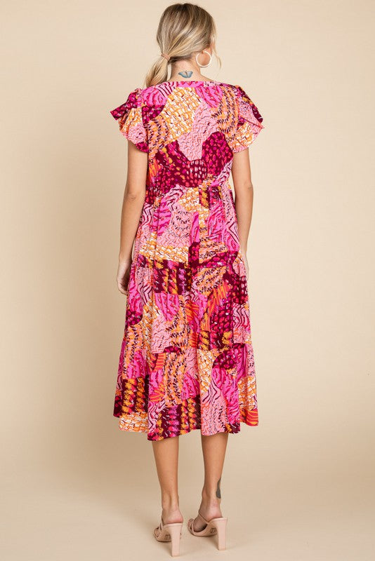 Womens Jodifl Pink Mix Print Tiered Midi Dress