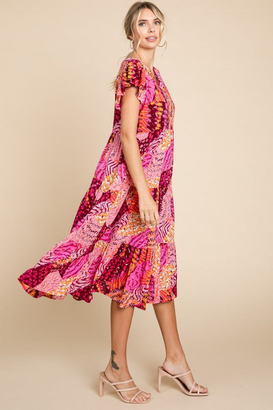 Womens Jodifl Pink Mix Print Tiered Midi Dress