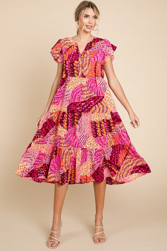 Womens Jodifl Pink Mix Print Tiered Midi Dress