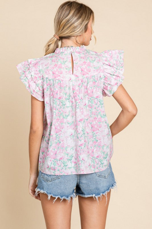 Womens Jodifl Pink Floral Print Embroidery Yoke Top