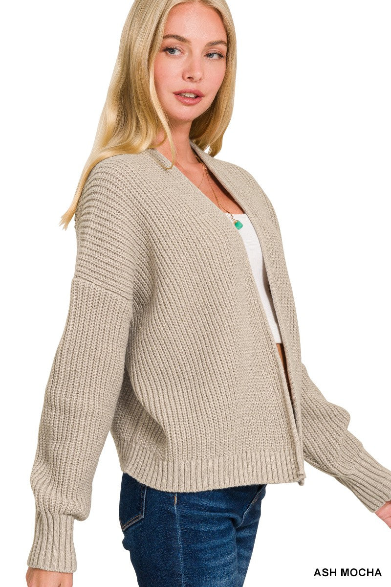 Womens Zenana Ash Mocha Open Front Drop Shoulder Sweater Cardigan