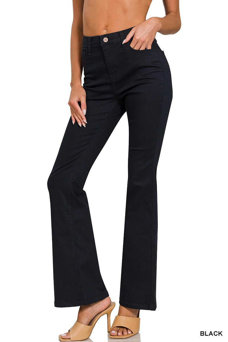 Zenana Black High-Rise Bootcut Color Denim Pants