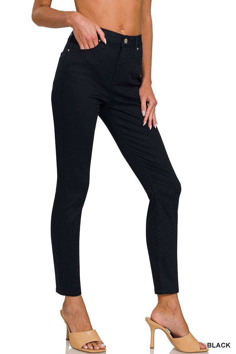 Zenana Womens High Rise Skinny Color Denim Pants Black
