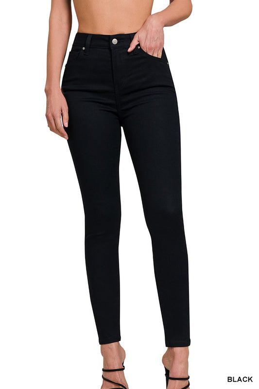 Zenana Womens High Rise Skinny Color Denim Pants Black