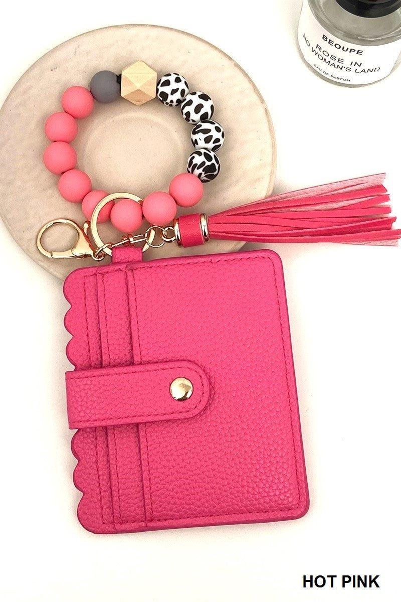 Zenana Hot Pink Beaded Bracelet Keychain Holder Wallet