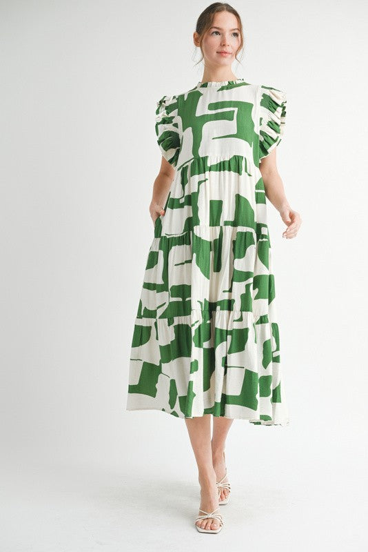 Womens Jodifl Green Multicolor Print Midi Dress With Pockets
