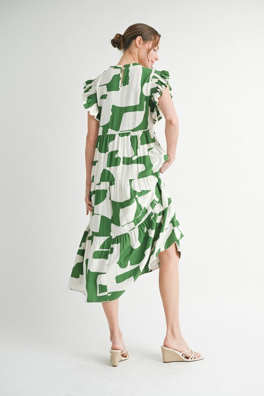 Womens Jodifl Green Multicolor Print Midi Dress With Pockets