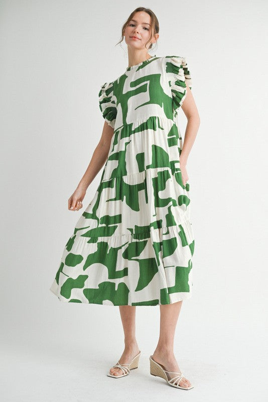 Womens Jodifl Green Multicolor Print Midi Dress With Pockets
