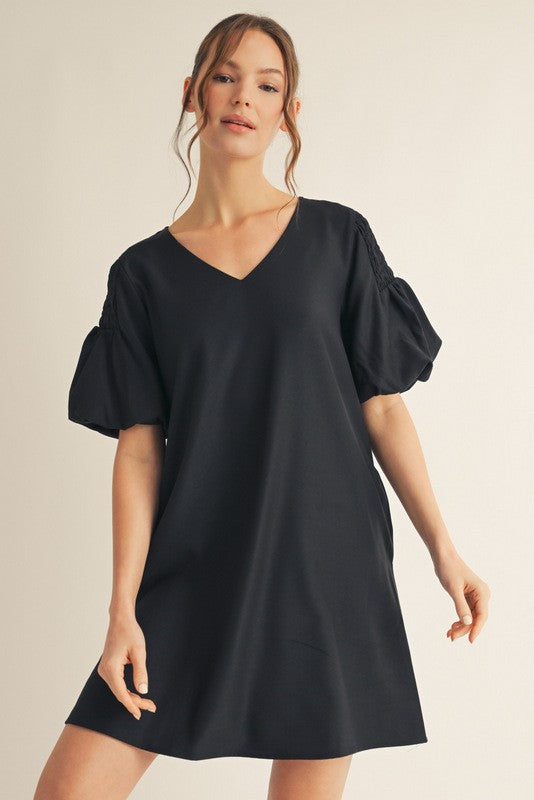 Womens Jodifl Black Shoulder Smocking Accent Shift Dress