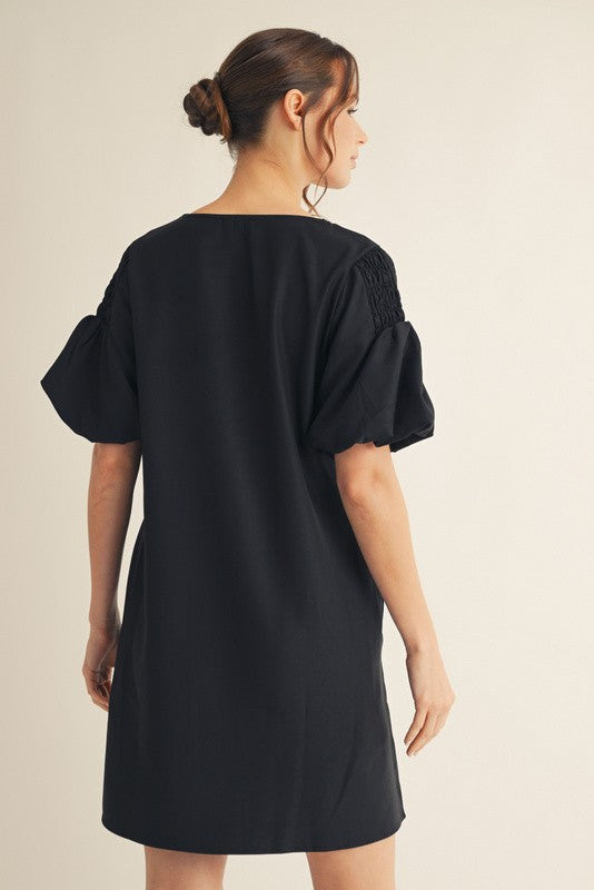 Womens Jodifl Black Shoulder Smocking Accent Shift Dress