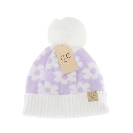 C.C Kids Daisy Faux Fur Pom Beanie Lavender