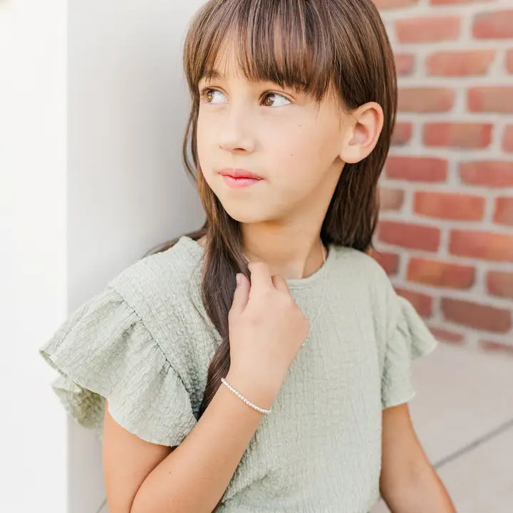 Child's Sterling Silver Beaded Open Heart Bracelet For Girls - Lucy
