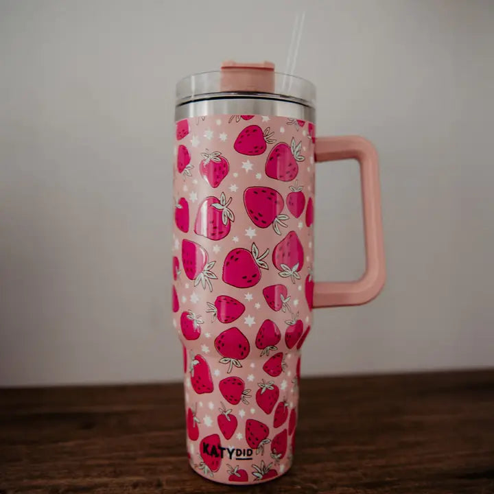 Katydid Strawberries Printed Coffee Tumbler