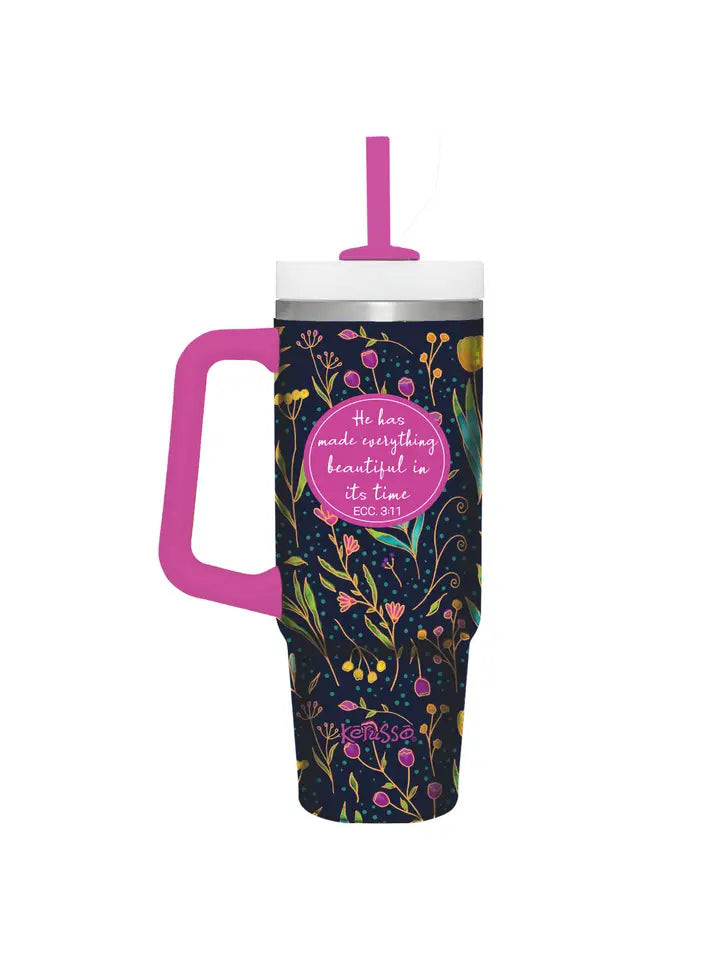 Kerusso 30 oz Steel Mug with Straw Everything Beautiful