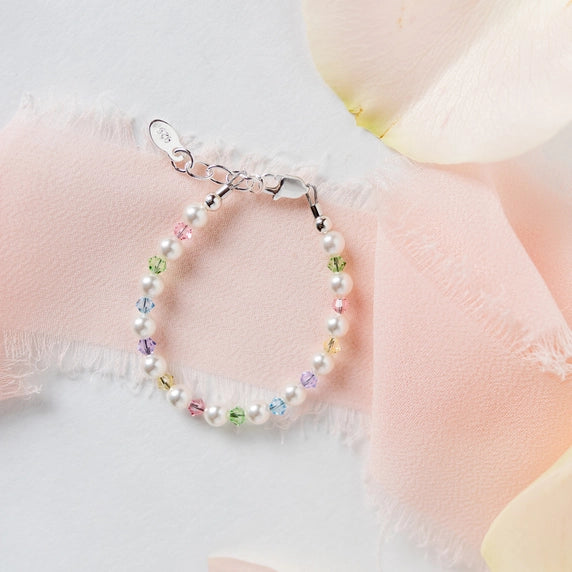 Sterling Silver Multi Crystal Pearl Baby Bracelet - Daniela