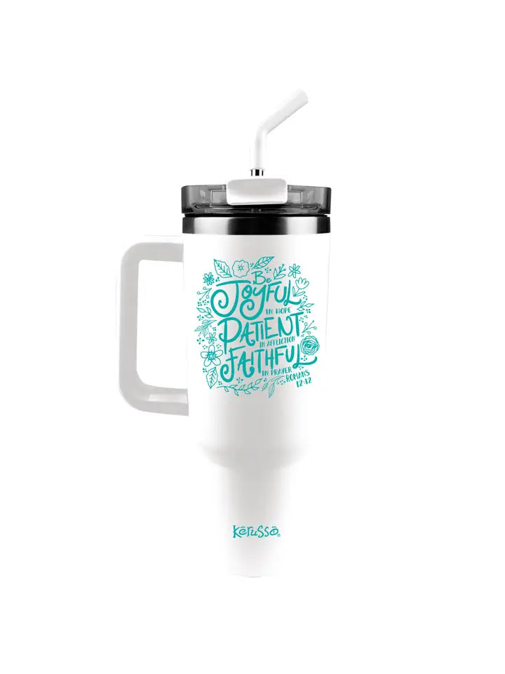 Kerusso 40 oz Stainless Steel Mug with Straw Be Joyful