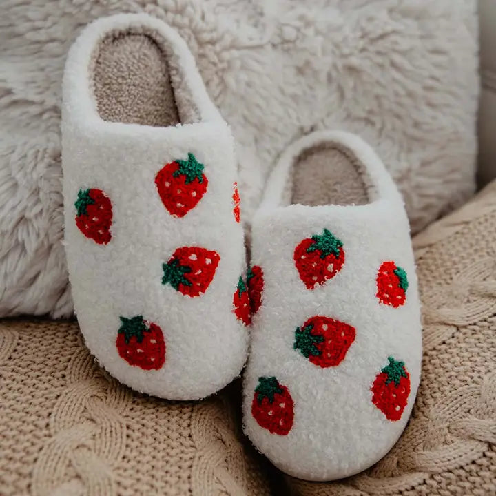 Katydid Strawberry Fuzzy Slippers