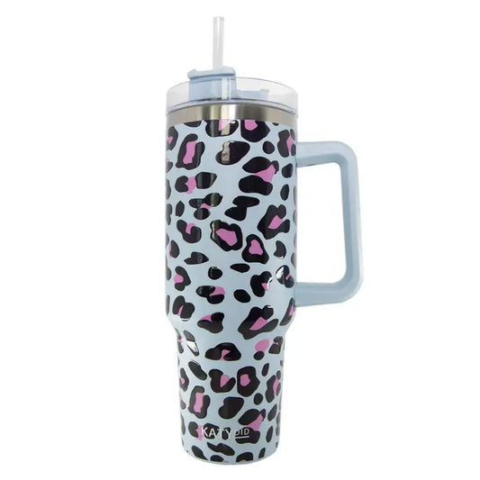 Katydid Blue Leopard Tumbler Cup with Handle