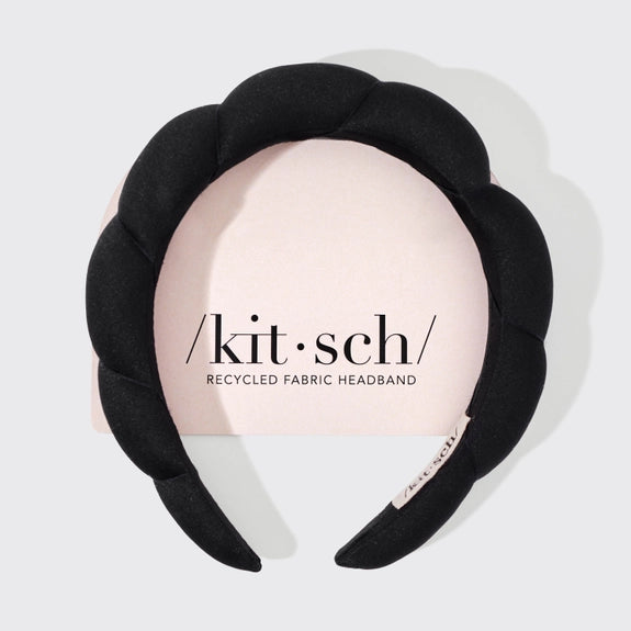 Black Recycled Fabric Puffy Headband