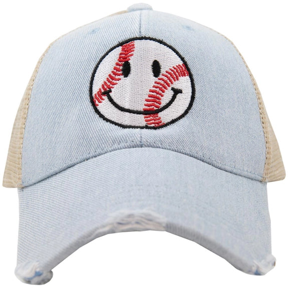Katydid Baseball Happy Face Trucker Hat Denim