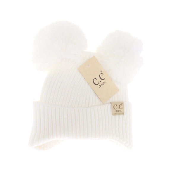 Baby Ear Flap Double Pom C.C Beanie Ivory