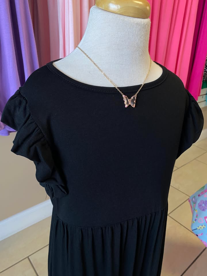 Girls Black Solid Ruffle Maxi Dress