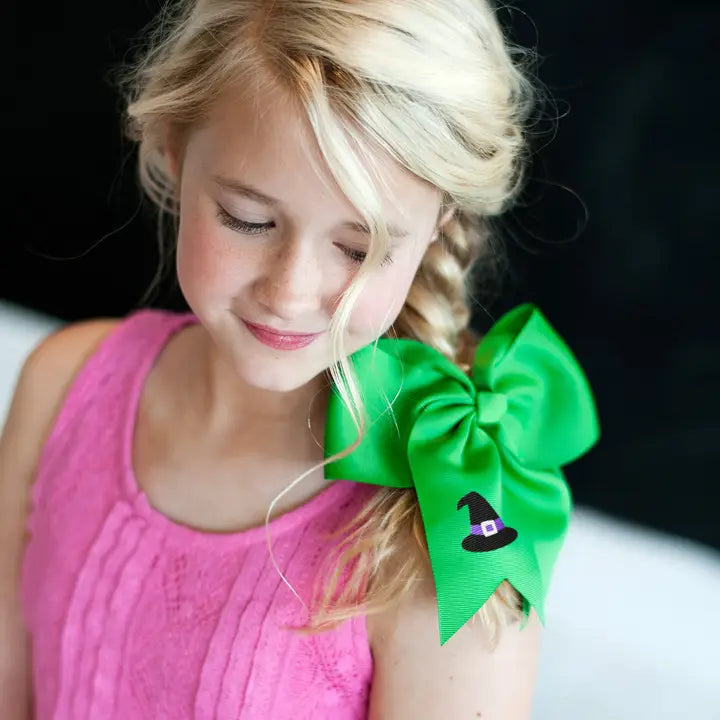 Viv & Lou Girls Witch Hat Green Hair Bow