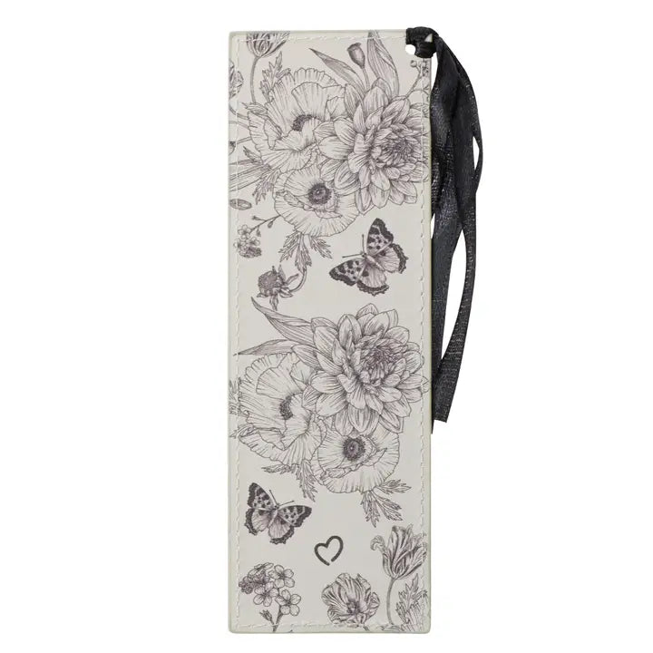 Bookmark Faux Leather Gray Gratitude