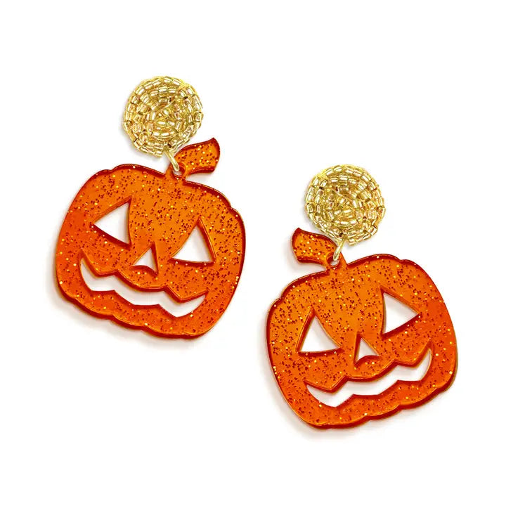 Viv & Lou Orange Glitter Jack-O-Lantern Earrings