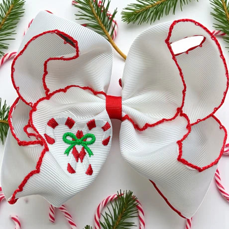 5" Candy Cane Embroidered Moon Stitch Bow